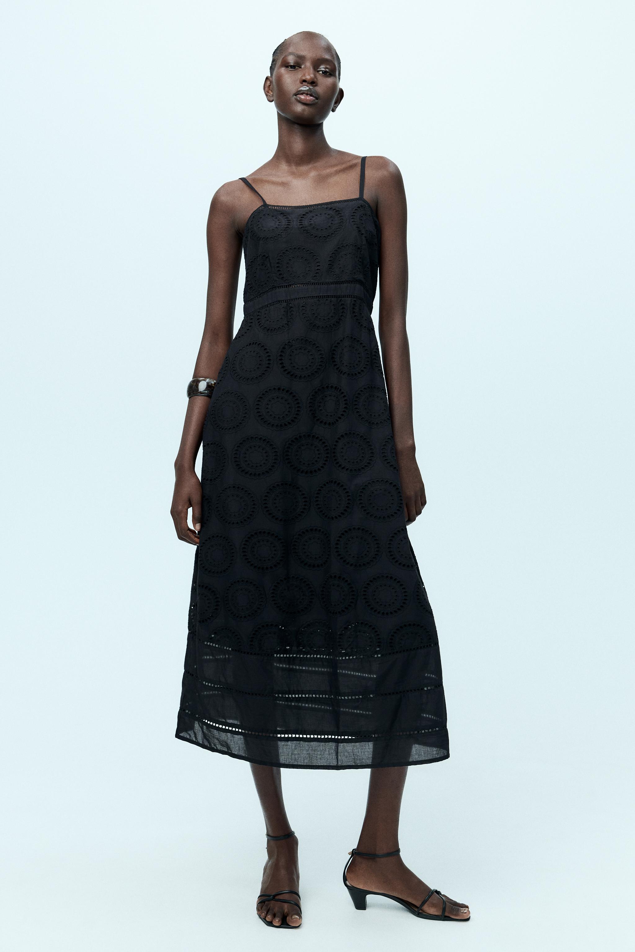 Zara: Black store Embroidered Dress