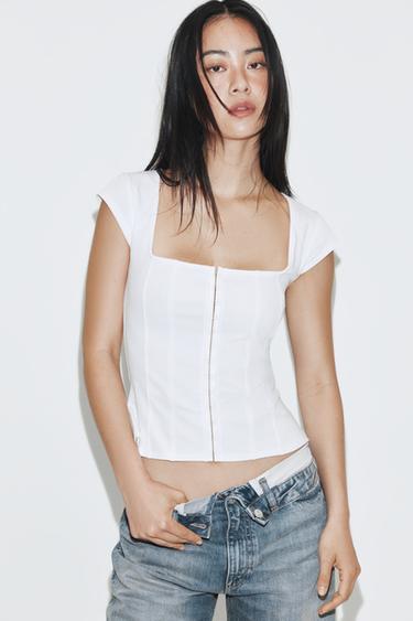 STRETCH CORSETRY-INSPIRED TOP - White by Zara