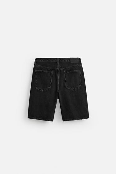 Zara STRAIGHT FIT DENIM SHORTS - Charcoal