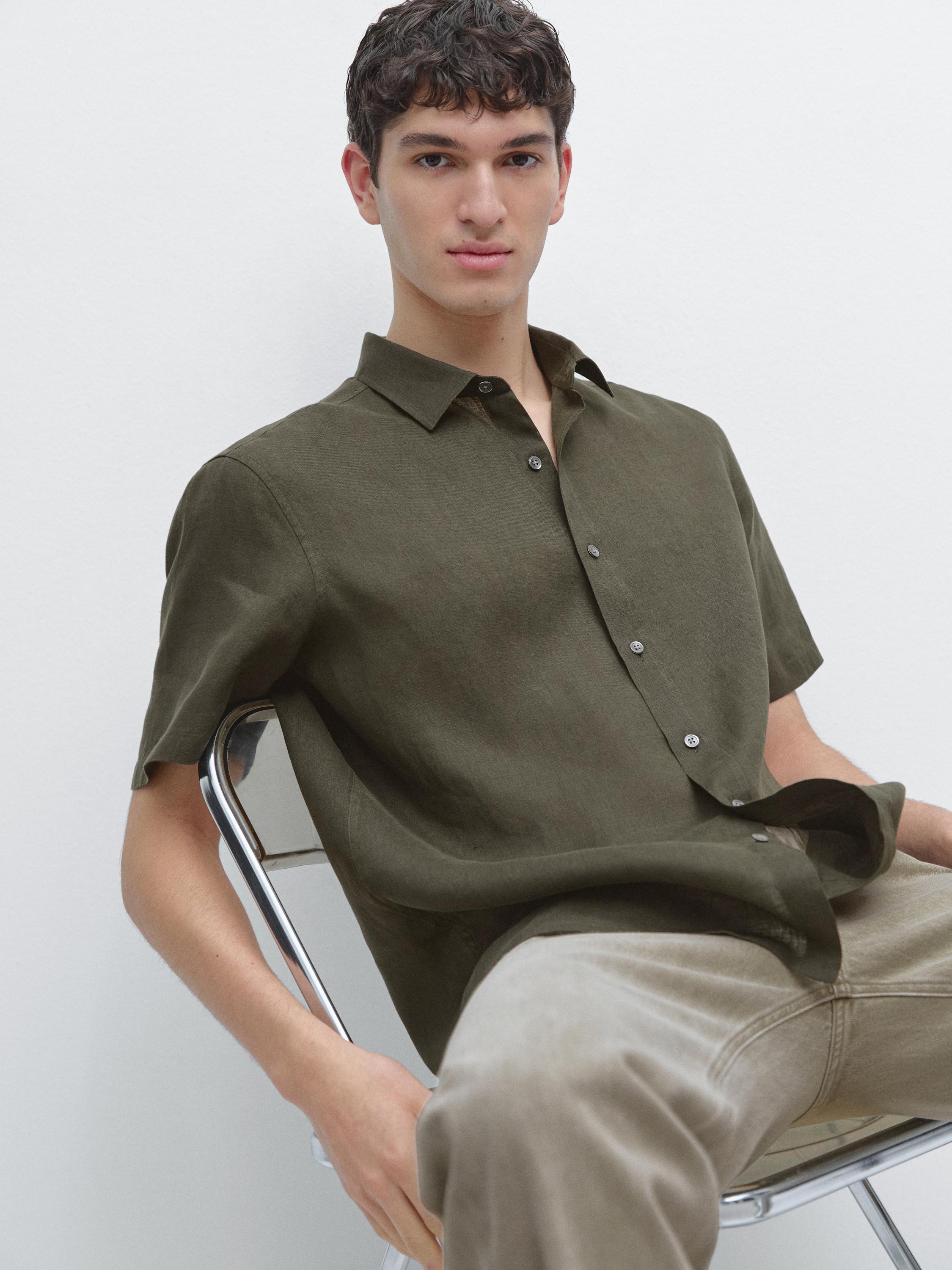Regular fit short sleeve linen shirt