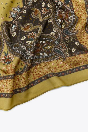 PRINTED VISCOSE SCARF - Khaki by Zara - Image 3