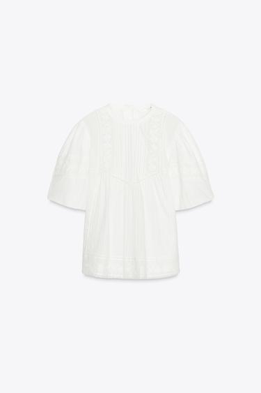 BLOUSE ROMANTIQUE BRODÉE ZW COLLECTION - Blanc cassé de Zara - Image 4