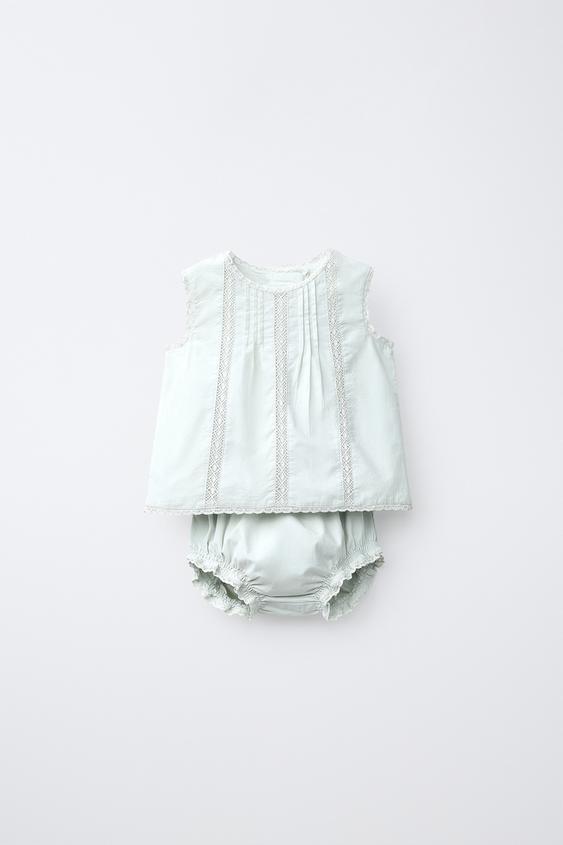 EMBROIDERED SHIRT AND KNICKERS SET - Pastel blue by Zara - Image 0