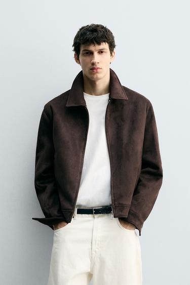 FAUX SUEDE REGULAR FIT JACKET - Chocolate by Zara