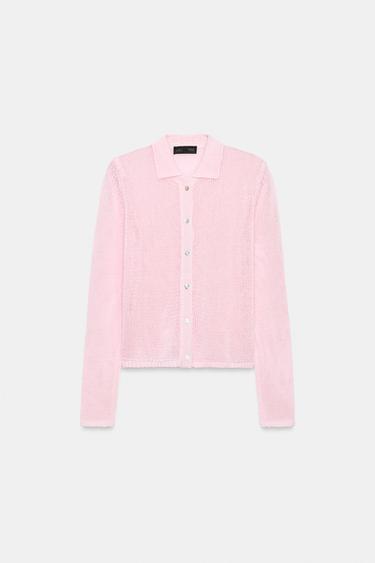 GILET EN MAILLE COL POLO - Rose de Zara - Image 6