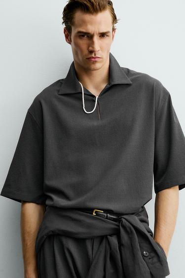 CHEMISE POLO RELAXED FIT TEXTURE IRRÉGULIÈRE - Gris foncé de Zara - Image 4
