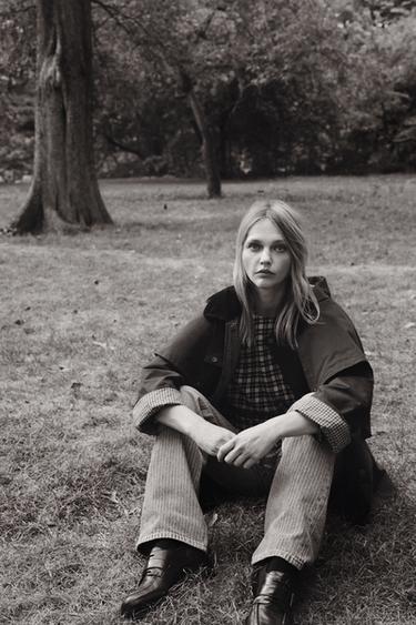 HOODED CONTRAST LAPEL TRENCH COAT ZW COLLECTION - Blue by Zara