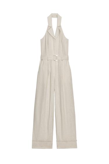 HALTER NECK LONG LINEN JUMPSUIT