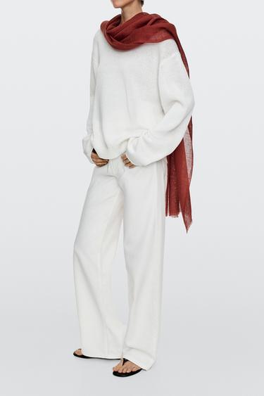 Zara Plain 100% linen scarf - Red