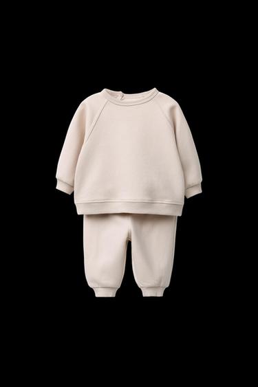 BRUSHED INSIDE SWEATSHIRT AND JOGGERS SET - Light beige by Zara - Image 0