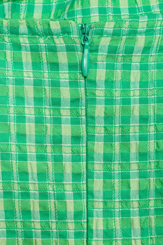 green checkered dress zara ZARA green ecru check print midi dress