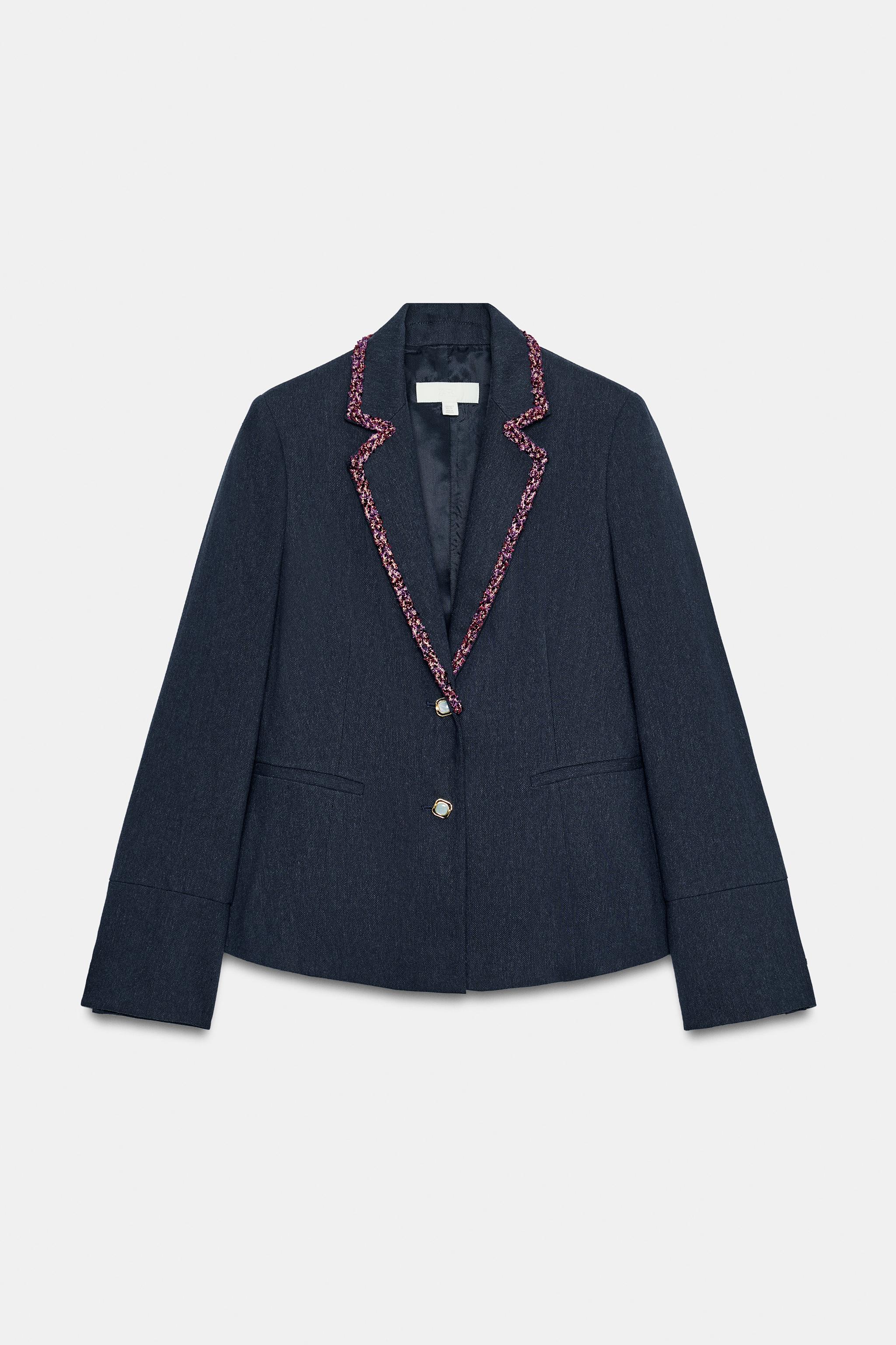 CONTRAST TRIM LAPEL BLAZER