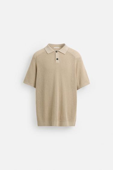 POLOSHIRT I STRIK MED STRUKTUR - Beige fra Zara