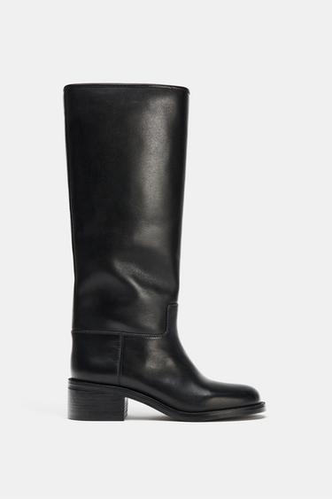 BOTTES HAUTES EN CUIR - Noir de Zara