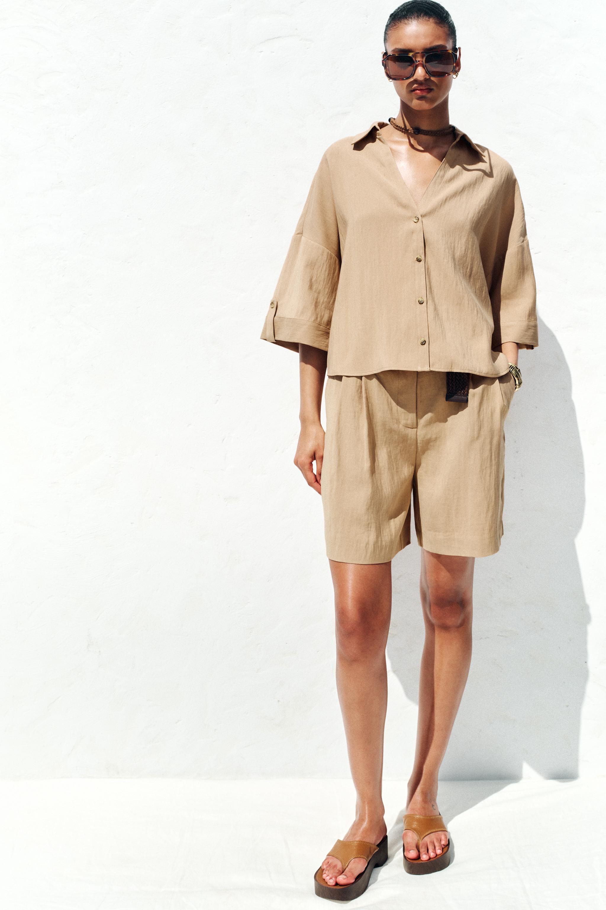 WIDE SHORT SLEEVE SHIRT - Mid-camel | ZARA United States