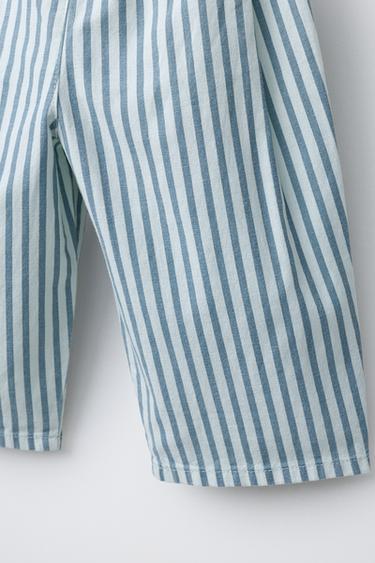 PANTALON RAYURES COTON LIN - Bleu clair de Zara - Image 3