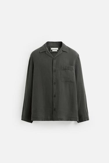 100% LINEN SHIRT - Grey / Tan by Zara