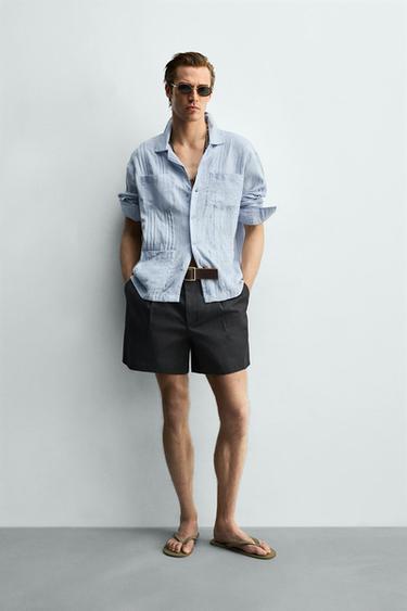RELAXED FIT 100% LINEN PLEATED SHIRT - Sky blue by Zara - Image 0
