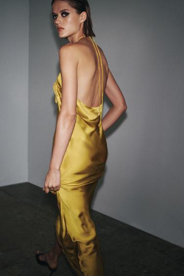 ROBE SATINÉE FLEUR EN RELIEF - Vert olive de Zara - Image 3