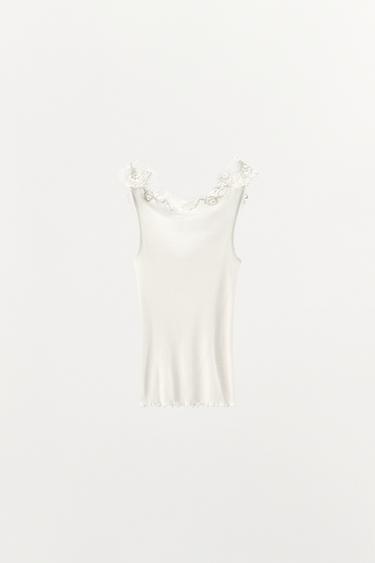 RIBBED KNIT LACE TOP - Ecru by Zara - Image 3