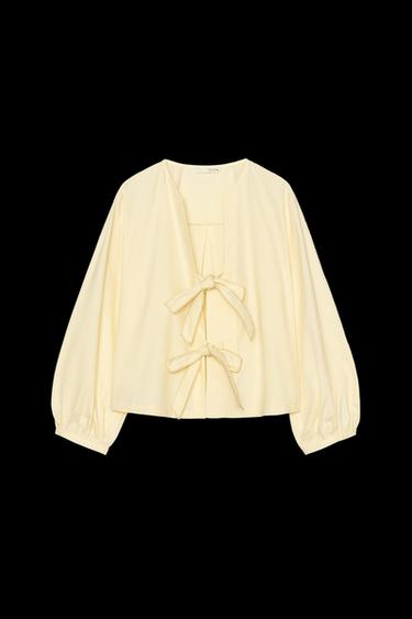 POPELINBLUSE MIT SCHLEIFEN - Gelb von Zara - Bild 0
