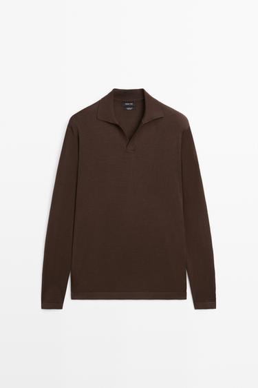 100% merino wool knit polo sweater — Brown / Taupe 1