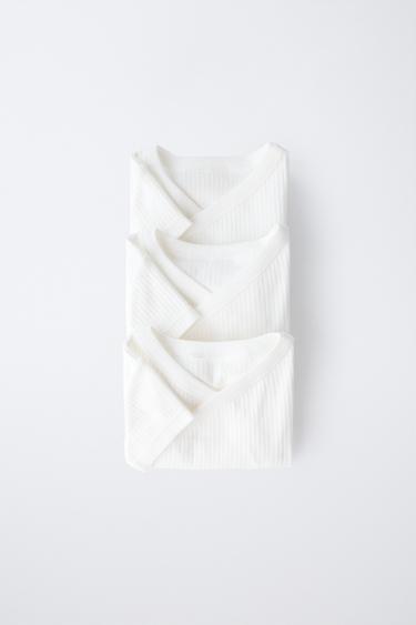Zara THREE-PACK OF BASIC SHORT SLEEVE KIMONO COLLAR BODYSUITS - Oyster-white