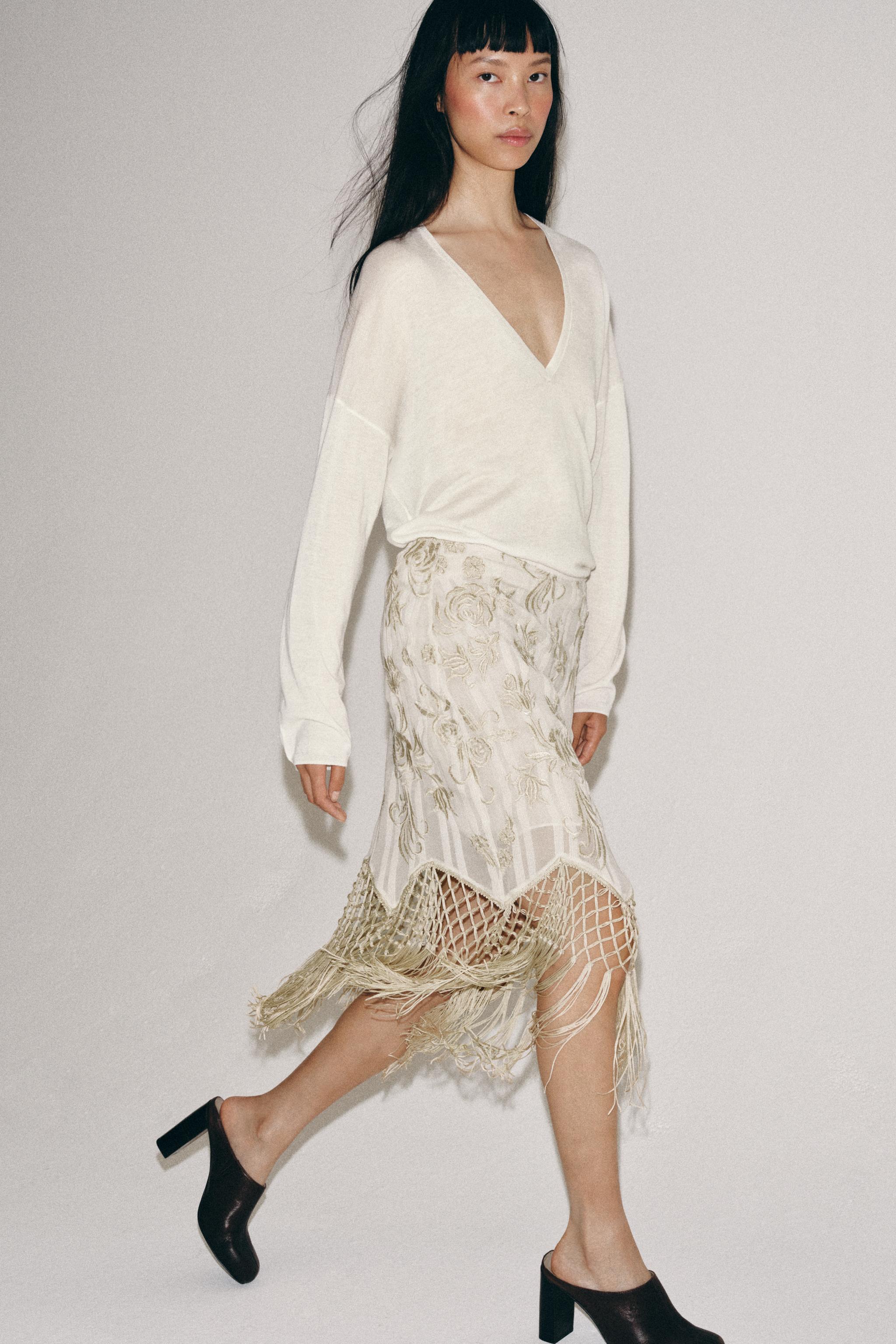 ZW COLLECTION EMBROIDERED FRINGED SKIRT