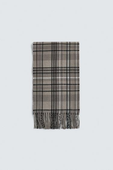 COMBINED CHECK SCARF - Light grey by Zara