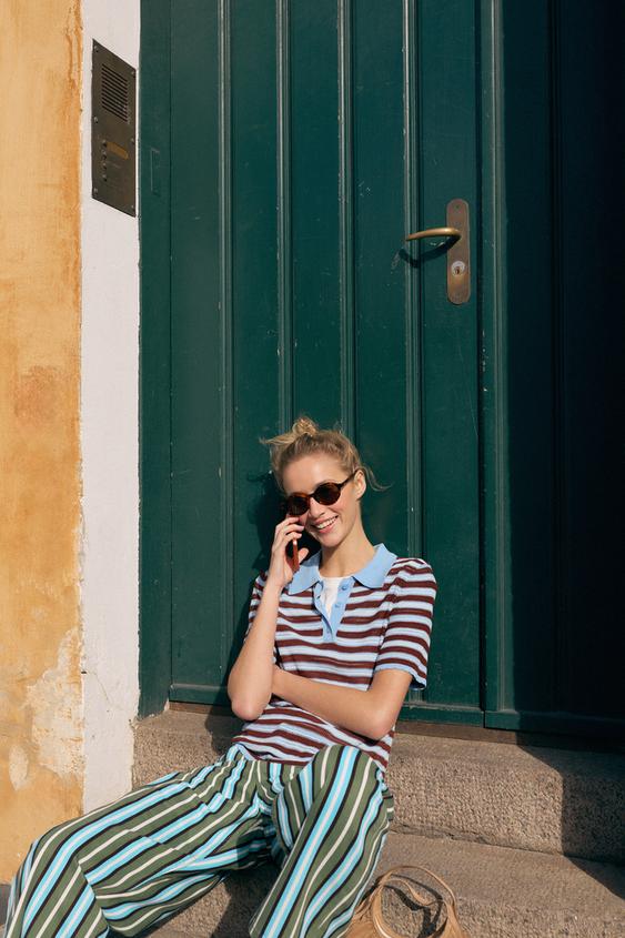 STRIPED KNIT POLO SHIRT
