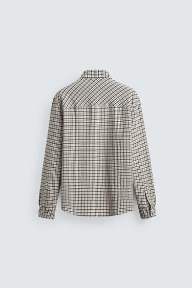 RELAXED FIT CHECK SHIRT - Ecru / Black by Zara - Image 7