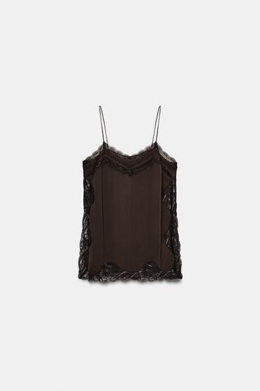 TOP LENCERO ENCAJE ZW COLLECTION - Marrón de Zara