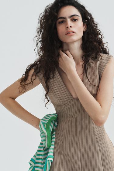 STRIPED SHORT DRESS - Light tan by Zara - Image 2