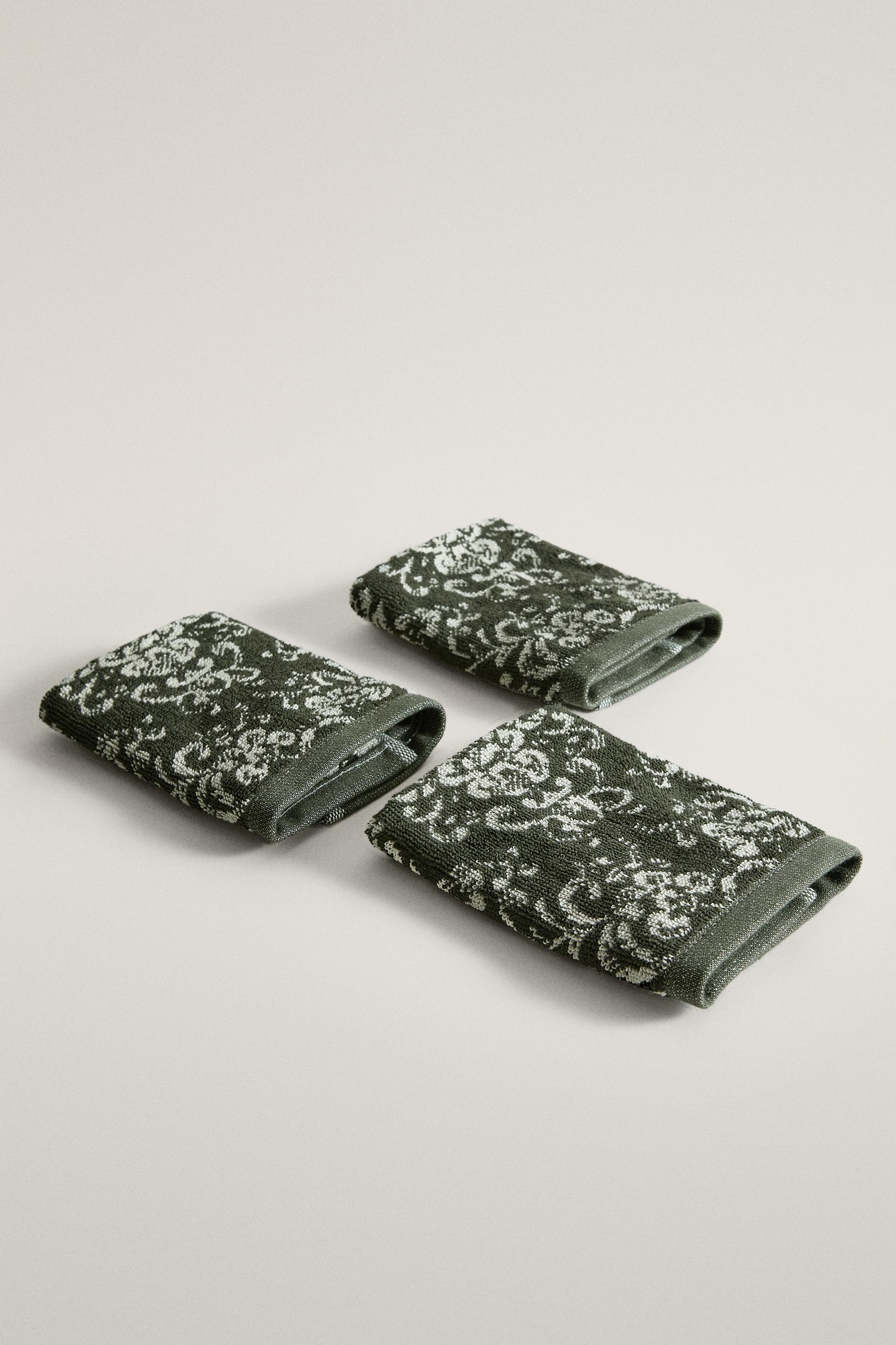 SERVIETTES DE BAIN COTON ÉPONGE JACQUARD FLORAL (ENSEMBLE DE 3)