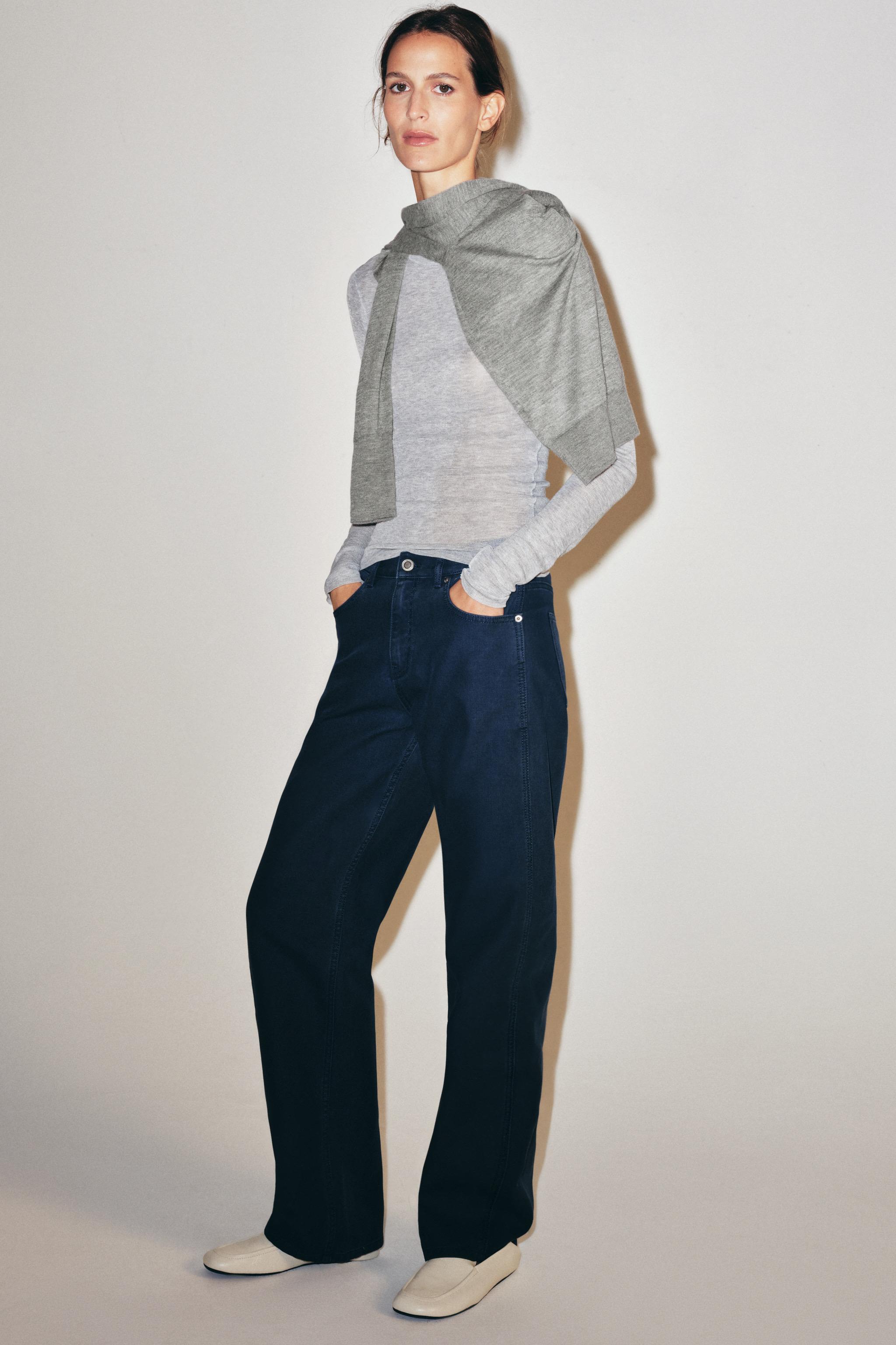 ZW COLLECTION CURVED STRAIGHT ミッドライズ デニムパンツ - ネイビー