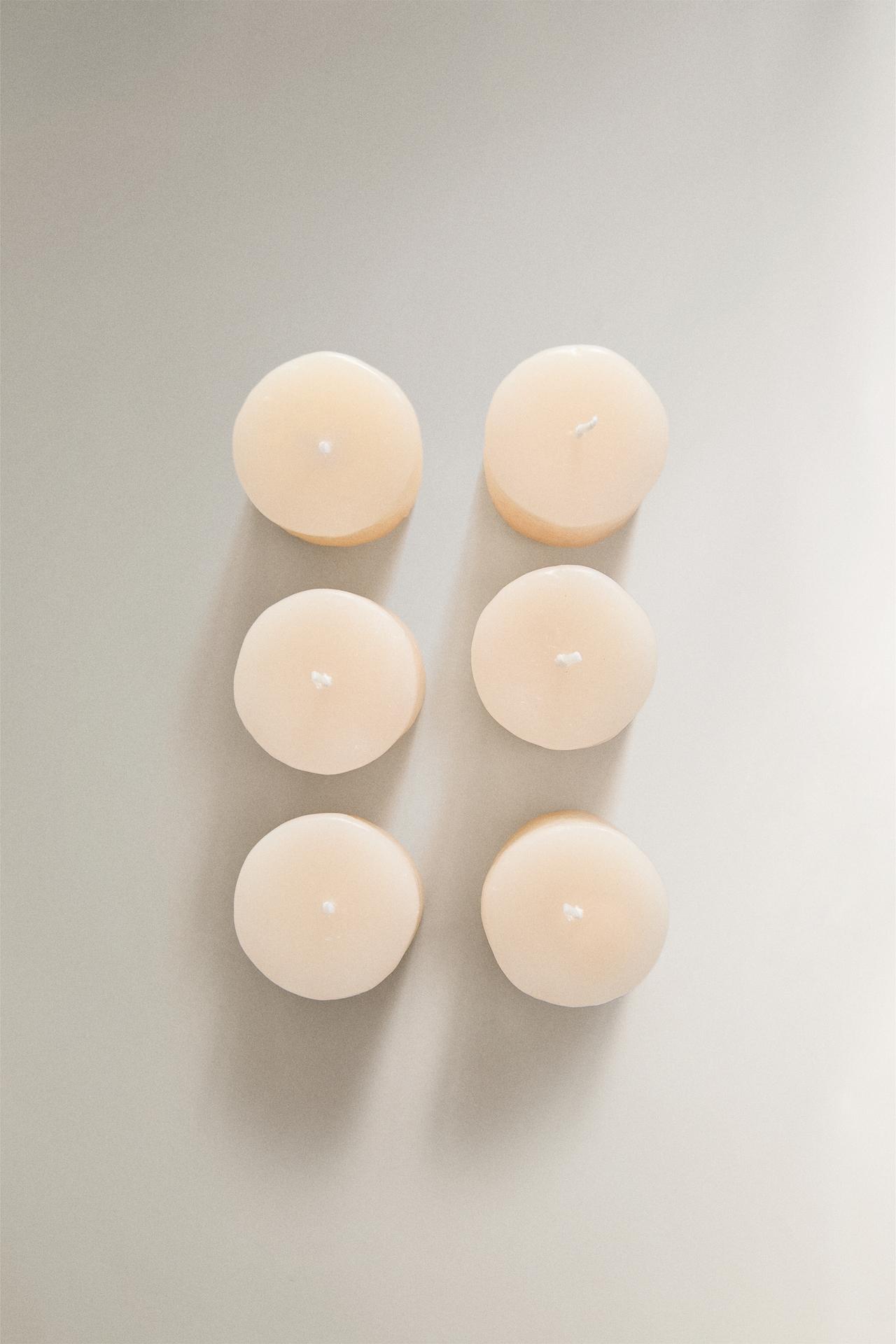 SET OF 6 DECORATIVE TEALIGHT CANDLES — Oyster-white