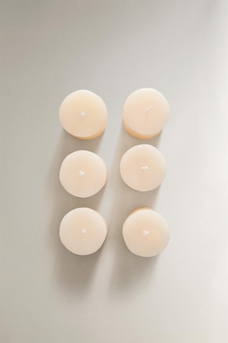 SET OF 6 DECORATIVE TEALIGHT CANDLES — Oyster-white