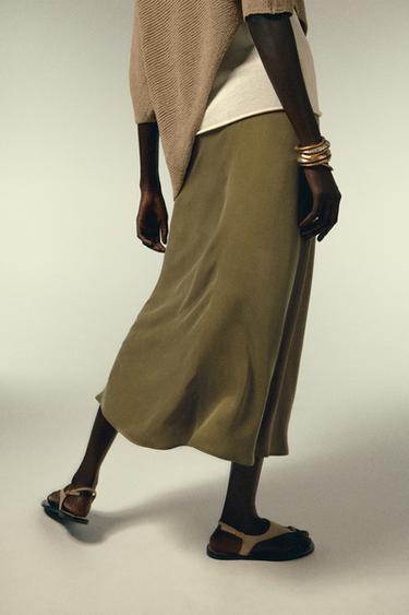 SAIA MIDI ZW COLLECTION - Verde-oliva da Zara