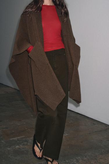 LONG KNIT CAPE - camel by Zara - Image 4