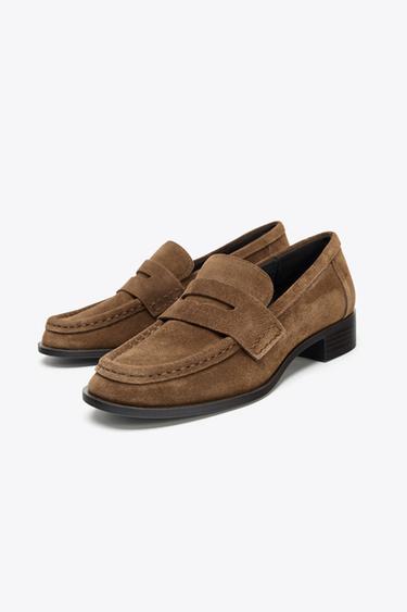 SPLIT SUEDE PENNY LOAFERS - Dark tan by Zara - Image 3