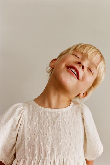 Zara EMBROIDERED TEXTURED BLOUSE - Ecru