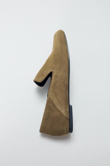 Zara 高鞋面麂皮樂福鞋 - 深卡其綠