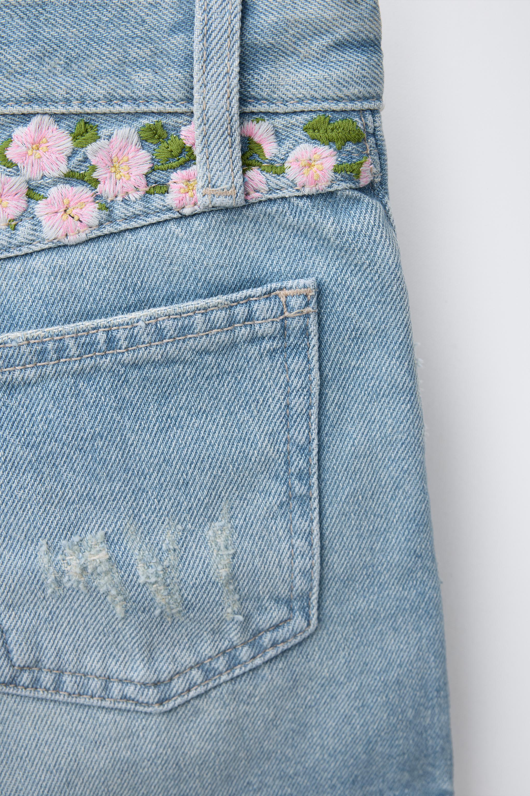 エンブロイダリー デニムバミューダパンツ - ブルー | ZARA