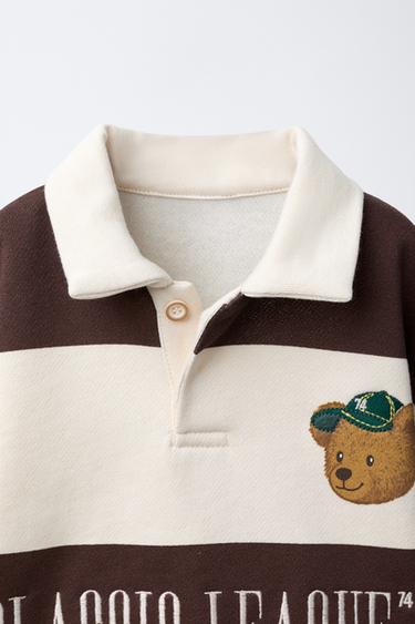 STRIPED POLO SHIRT WITH EMBROIDERED BEAR - Ecru / Brown by Zara - Image 2