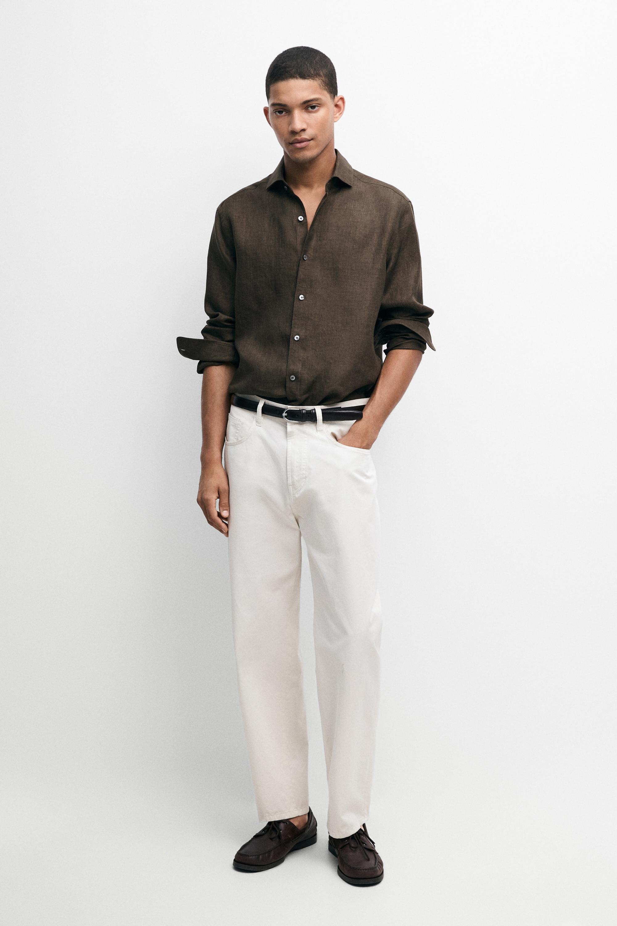100% linen shirt — Brown