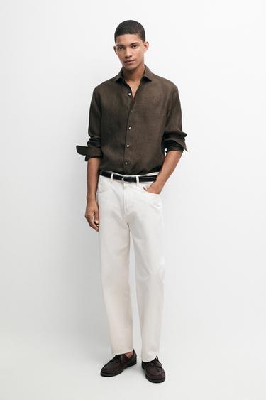 Zara 100% linen shirt - Brown - Image 0