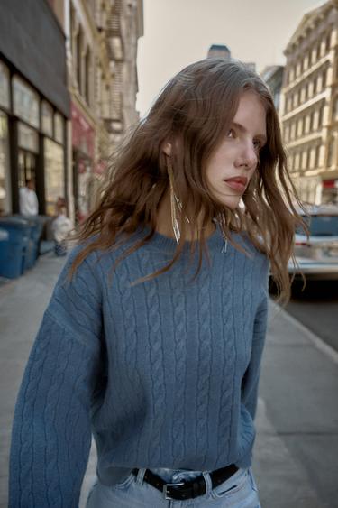 CABLE KNIT SWEATER - Blue by Zara - Image 1