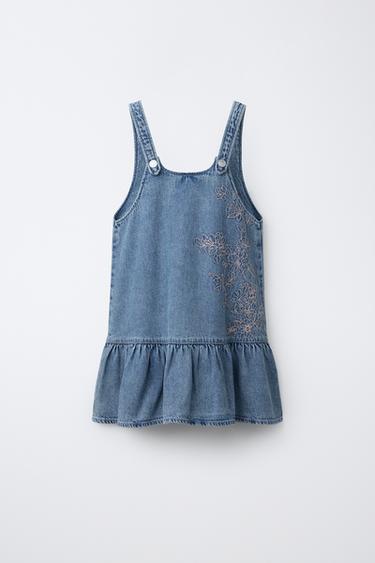 VESTIDO DENIM FLORES BORDADAS - Azul de Zara