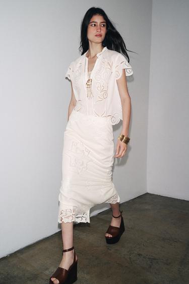 ZW COLLECTION CUTWORK EMBROIDERY SKIRT - White by Zara