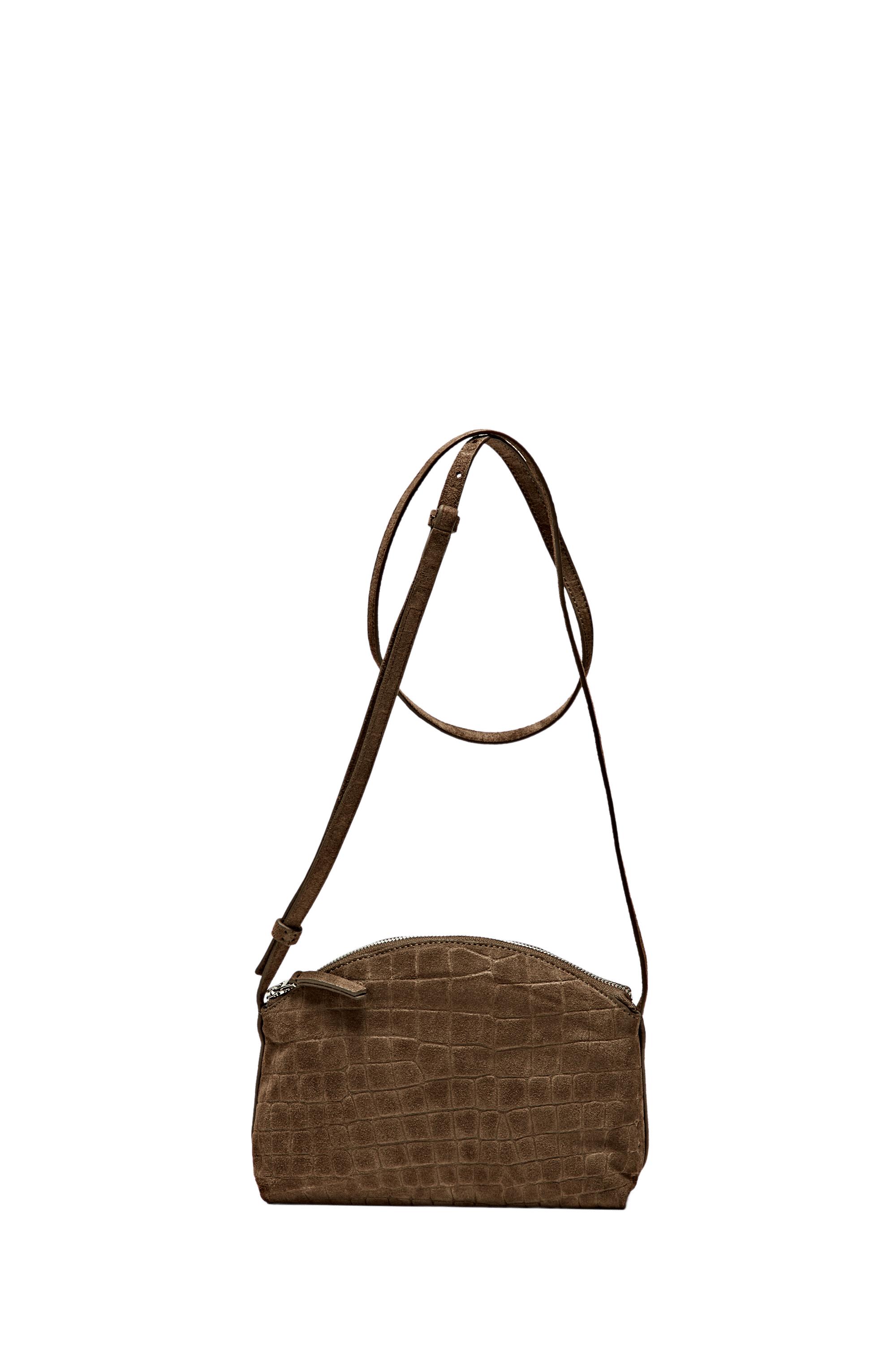 Split suede leather crossbody bag — Khaki